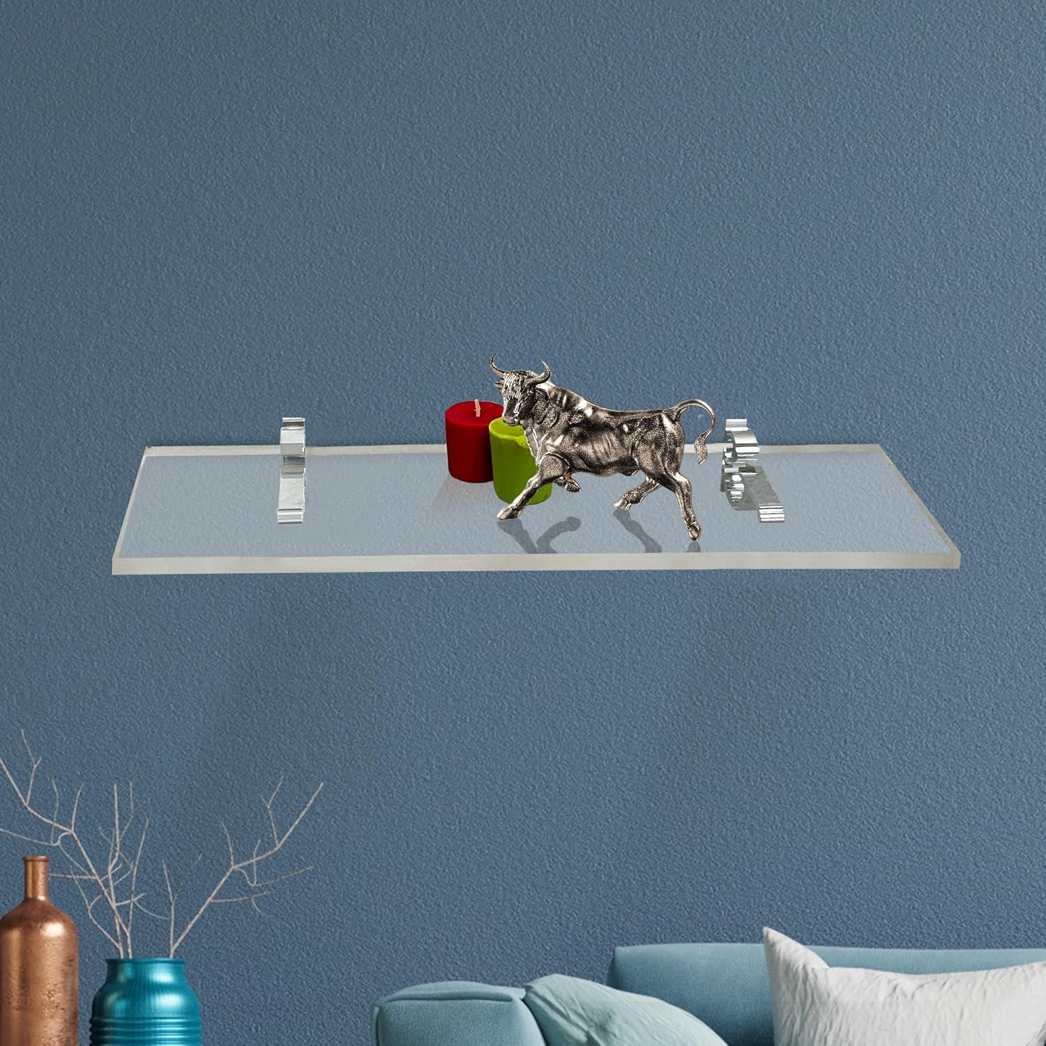 Clear Acrylic Floating Shelf with Chrome Brackets, 24" x 6"
