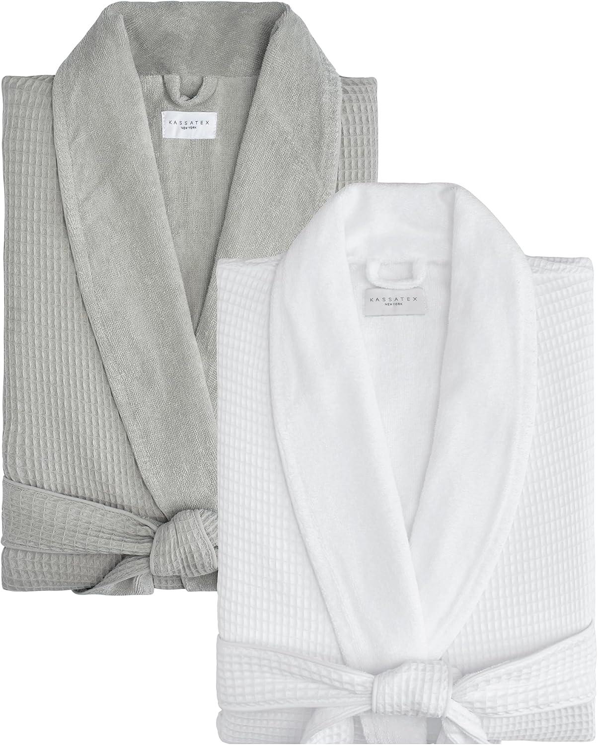 White Cotton Waffle Terry Cloth Shawl Collar Robe