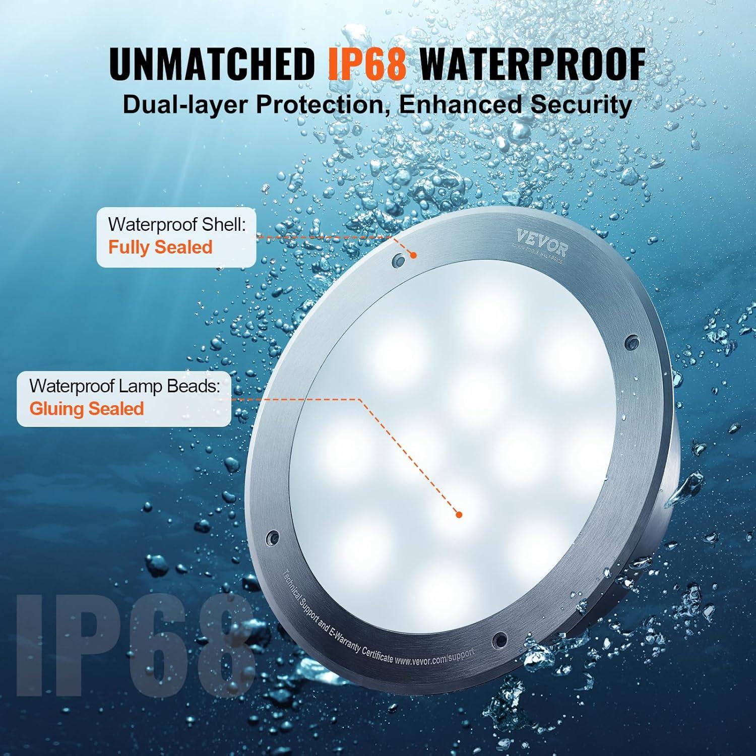 120V AC LED Pool Light, 10 Inch 40W, RGBW Color Changing Inground Swimming Pool Spa Light Underwater, with 50 FT Cord Remote Control, Fit for 10in Large Wet Niches, IP68 & Tested to UL Standards