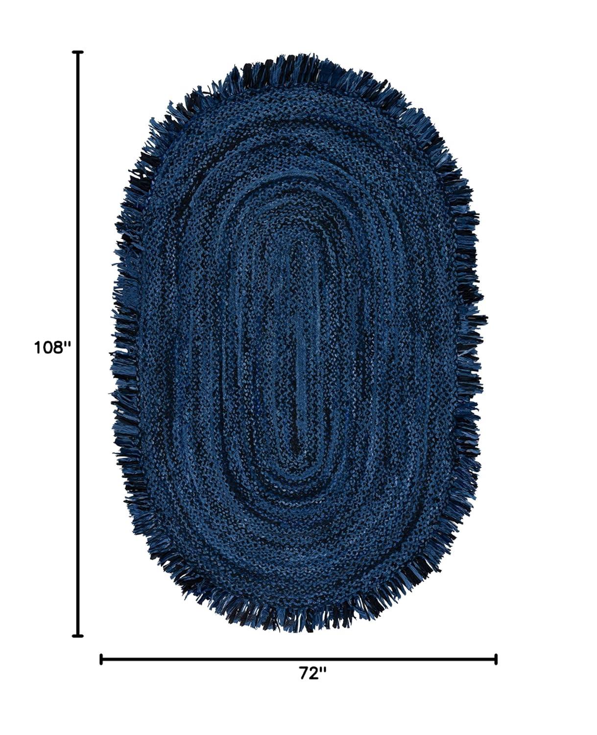 Braided BRD451 Hand Woven Area Rug - Navy/Black - 6'x9' Oval - Safavieh.