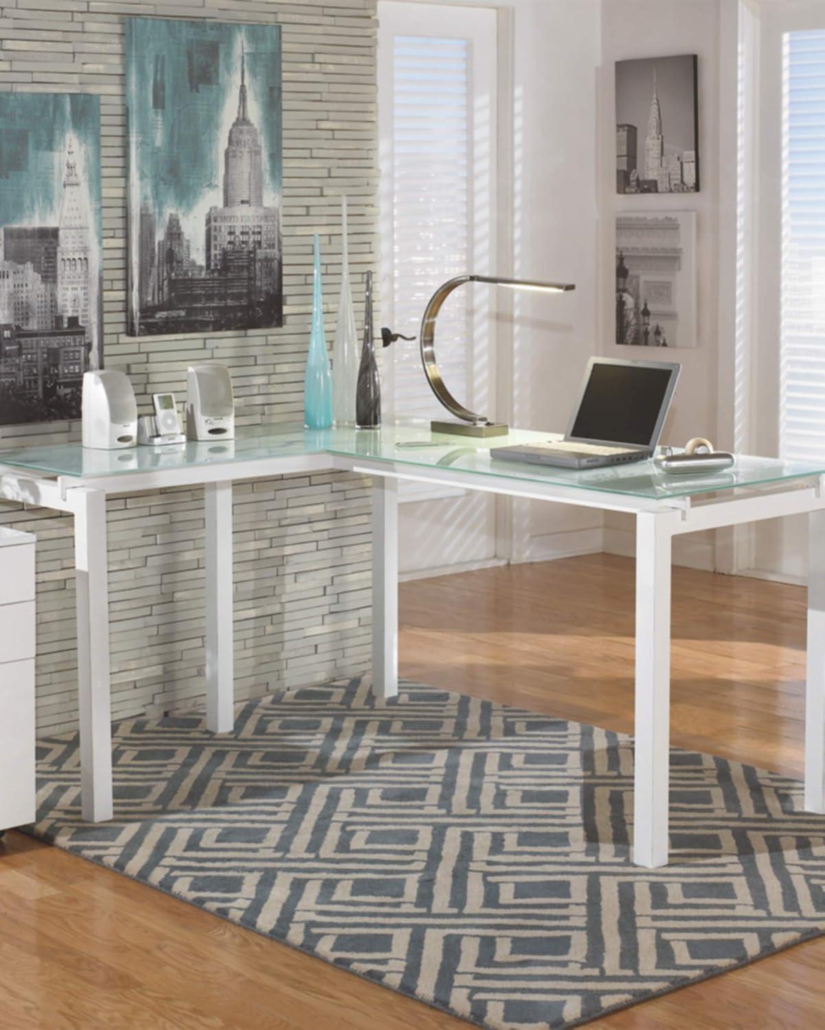 Kingfisher Lane Modern Glass/Metal L Shaped Computer Desk in White