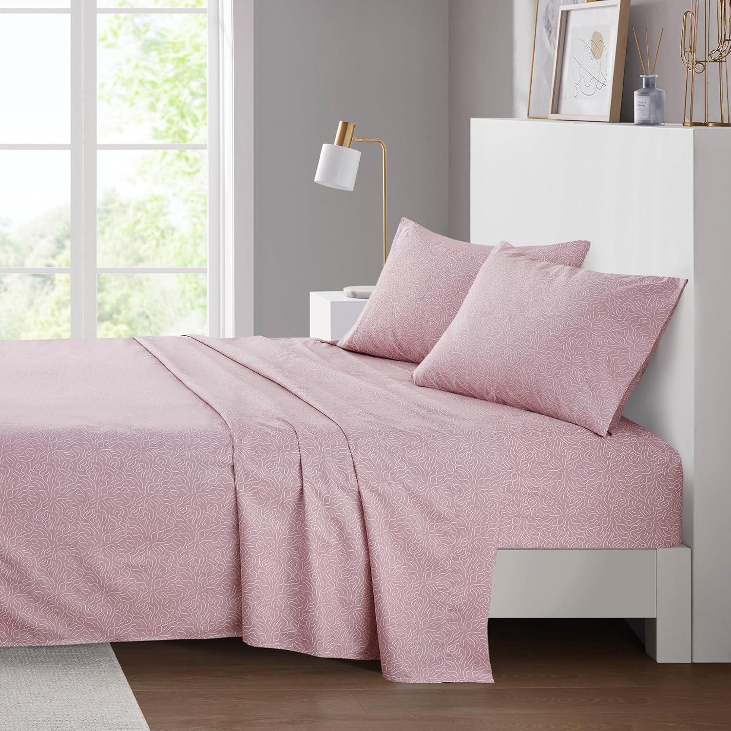 Blush Waves Queen Organic Cotton Microfiber Sheet Set