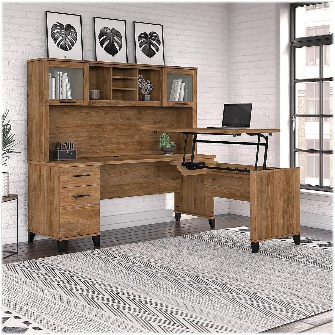 Bush Furniture Somerset 72W 3 Position Sit Stand L Shaped Desk with Hutch