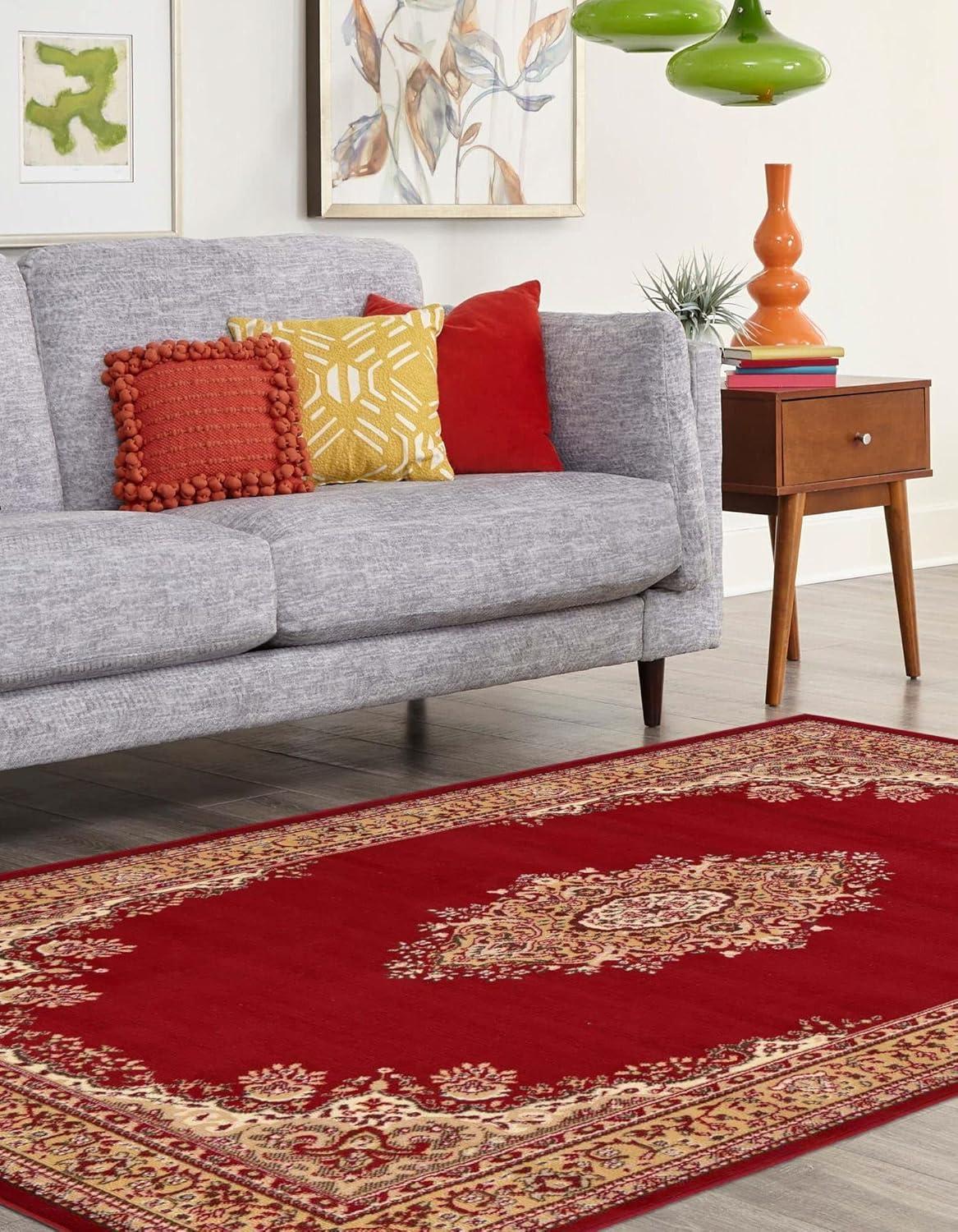 Elegant Medallion 9' x 12' Synthetic Area Rug in Red, Black, and Cream