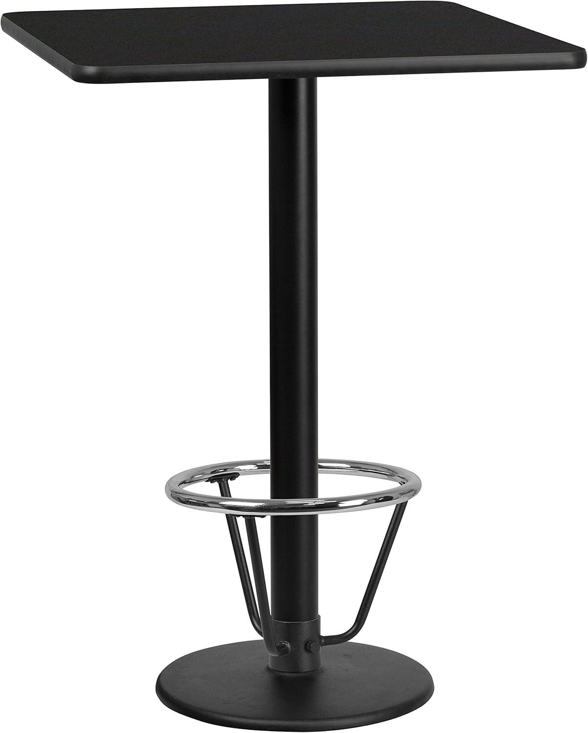 Flash Furniture 30'' Square Black Laminate Table Top with 18'' Round Bar Height Table Base and Foot Ring