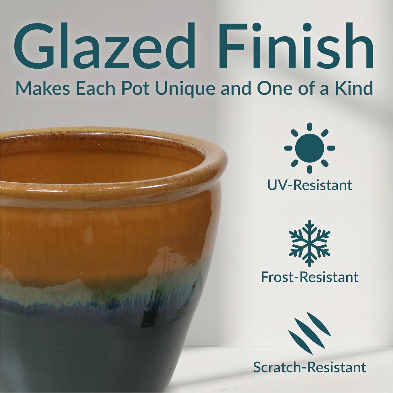 Sunnydaze Studio Outdoor/Indoor High-Fired Glazed UV- and Frost-Resistant Ceramic Planters with Drainage Holes - 11" Diameter - Seafoam - 2-Pack