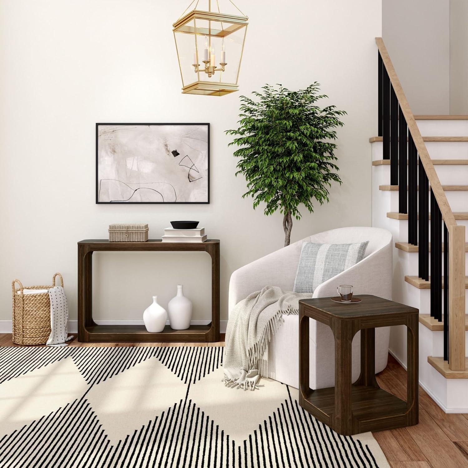 Plank+Beam 46" Solid Wood Console Table, Conture Rounded Edge Sofa Table, Narrow Entryway Table, Console Tables for Entryway, Walnut