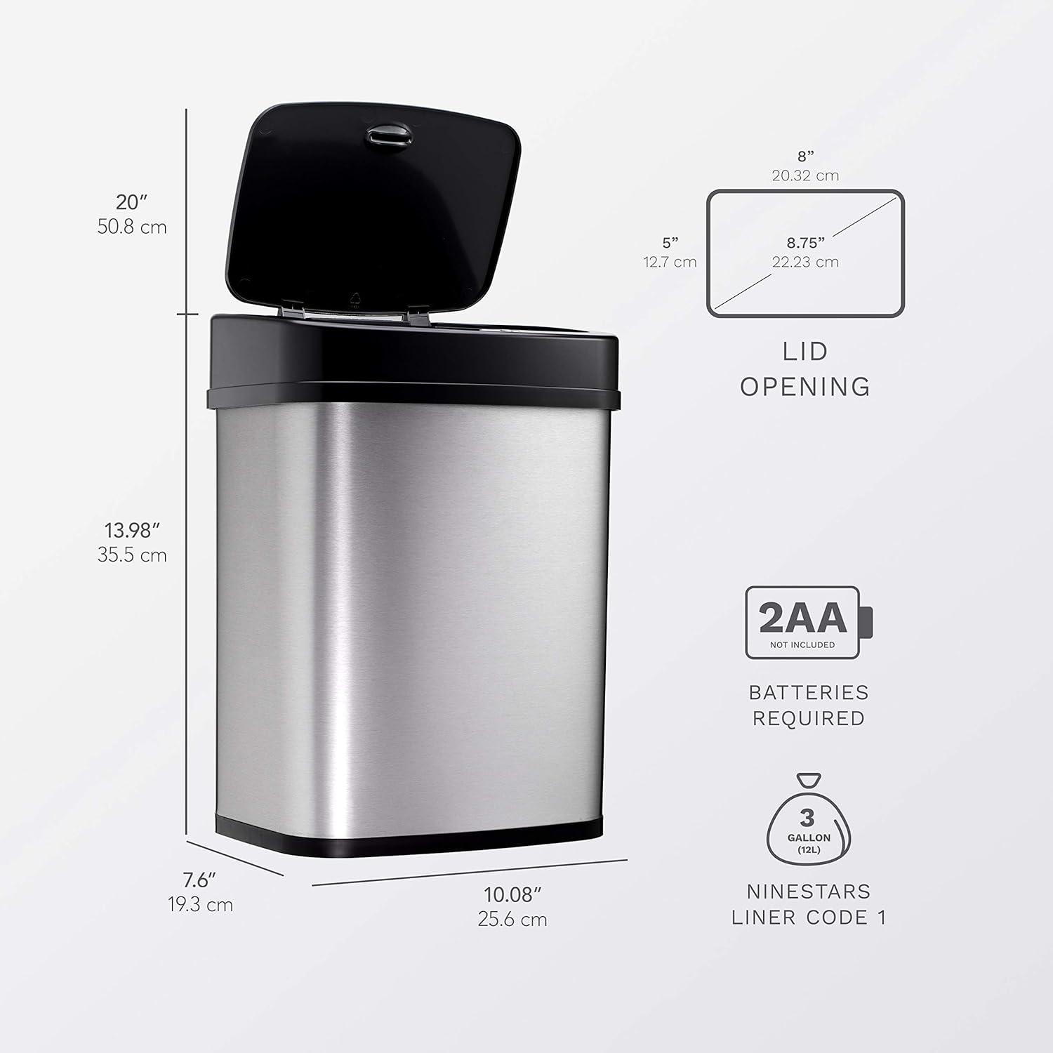 3.2 Gallon Stainless Steel Touchless Motion Sensor Trash Can