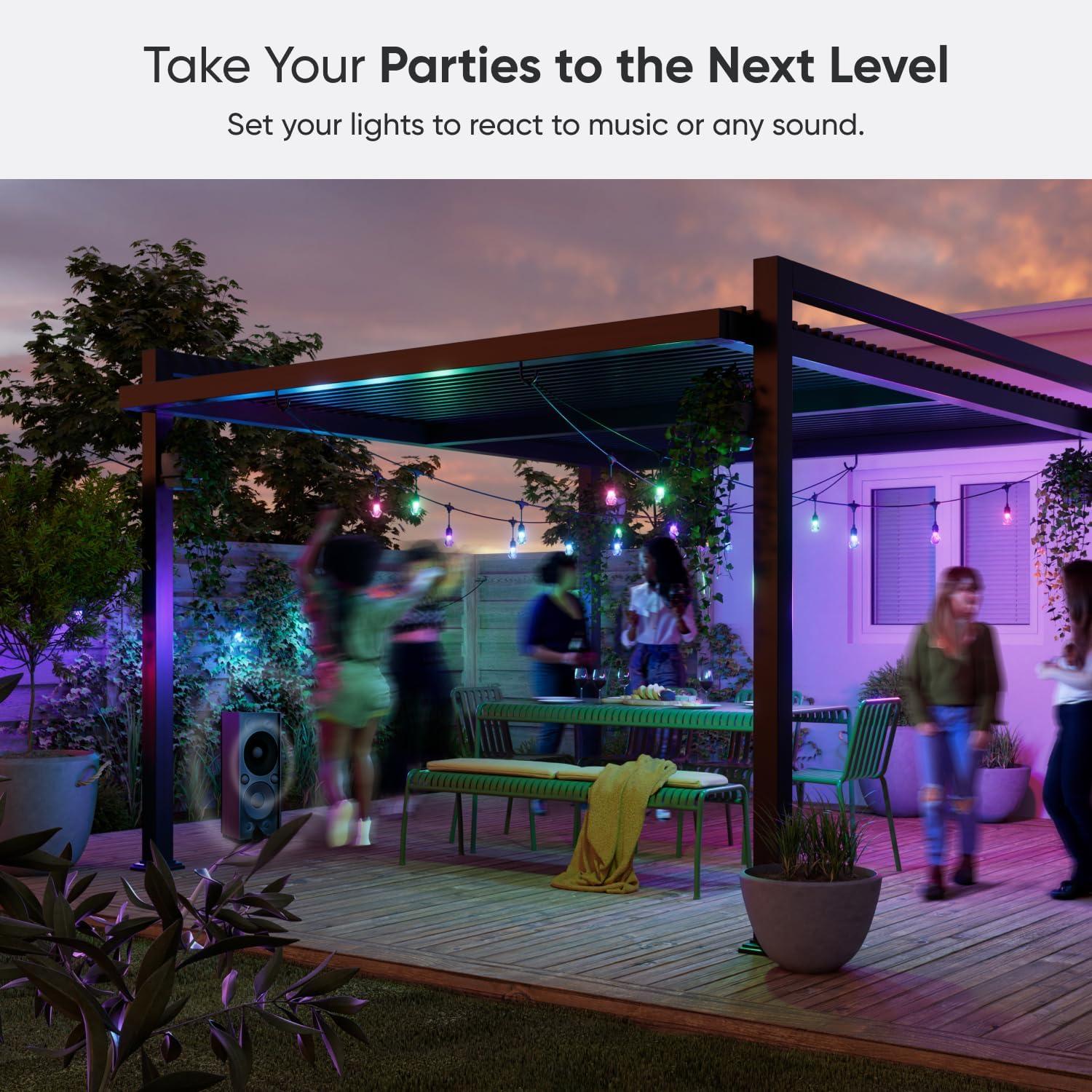 Matter Smart Multicolor LED Outdoor String Lights with Addressable Bulbs