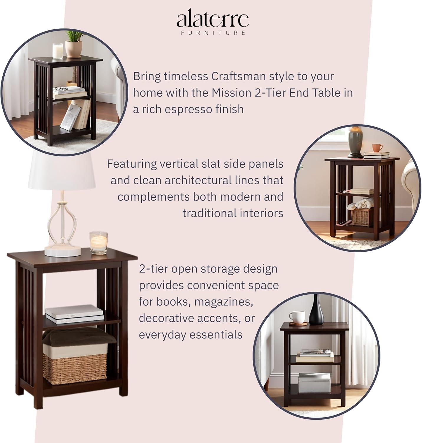 2-shelf End Table Wood Espresso - Alaterre Furniture