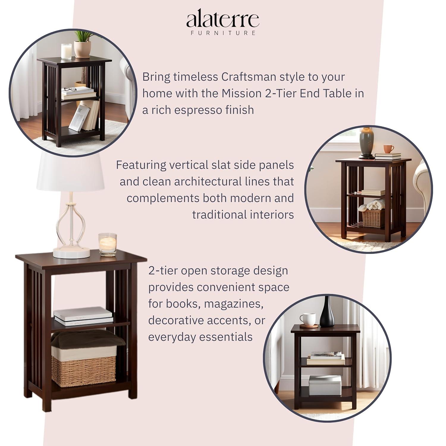 2-shelf End Table Wood Espresso - Alaterre Furniture
