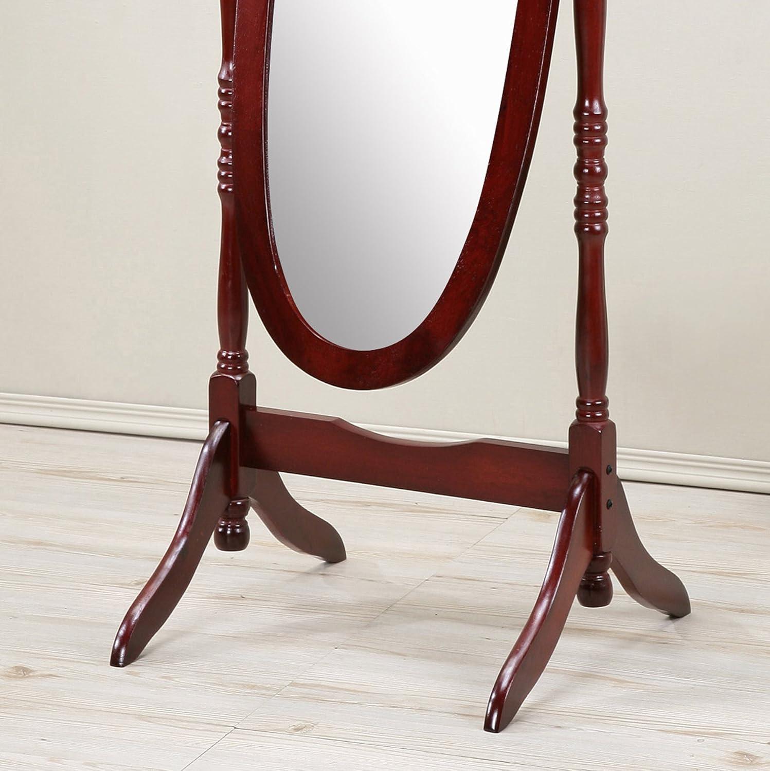 Roundhill Furniture Traditional Queen Anna Style Wood Floor Cheval Mirror, Cherry Finish