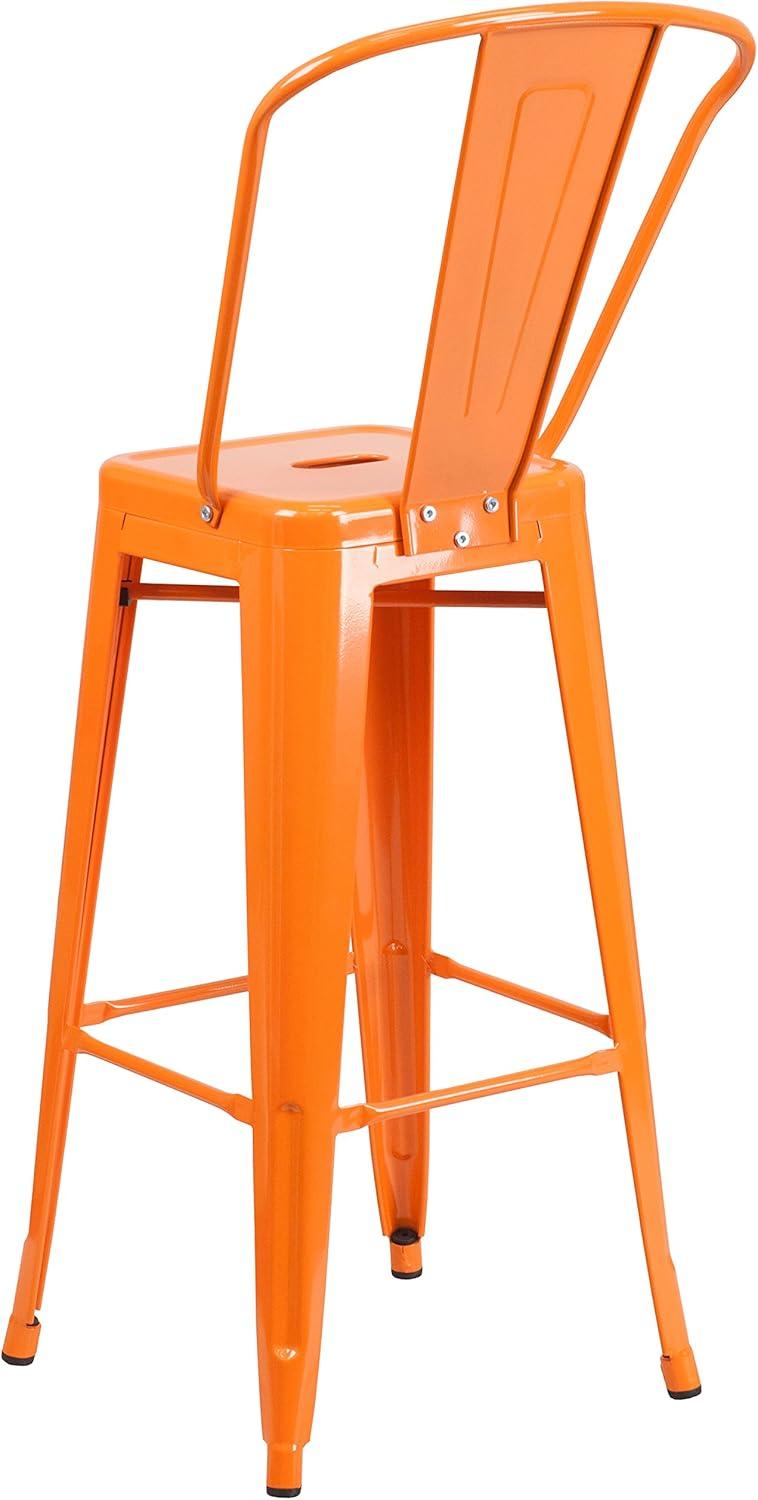 Flash Furniture Commercial Grade 30" High Orange Metal Indoor-Outdoor Barstool with Removable Back