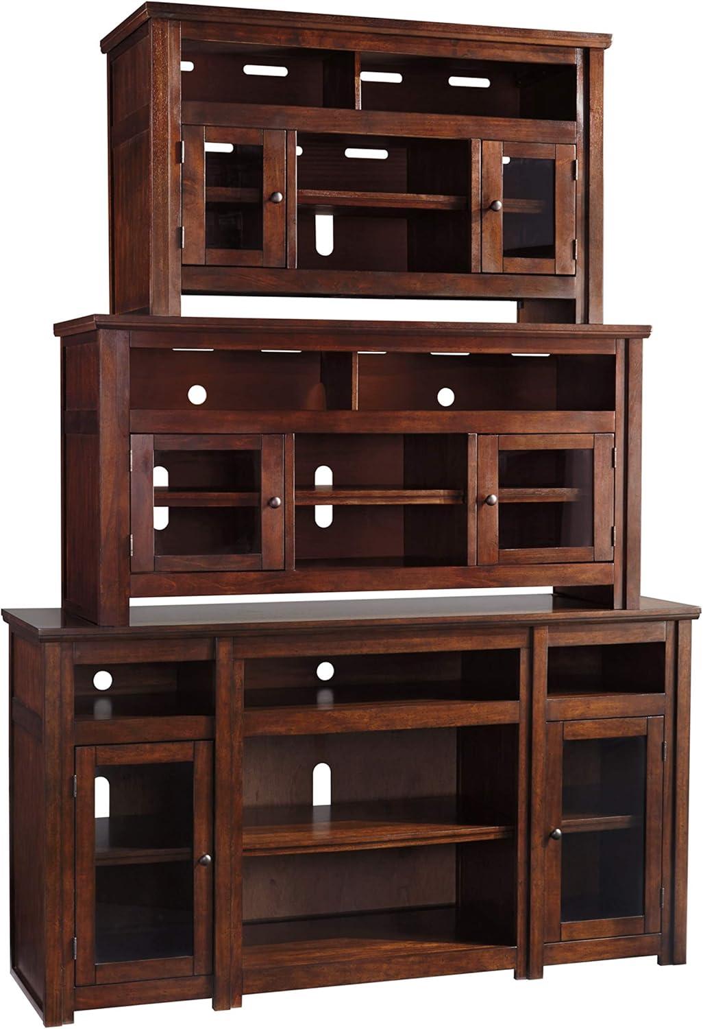 Reddish Brown 50" Transitional TV Stand with Glass Cabinet Doors