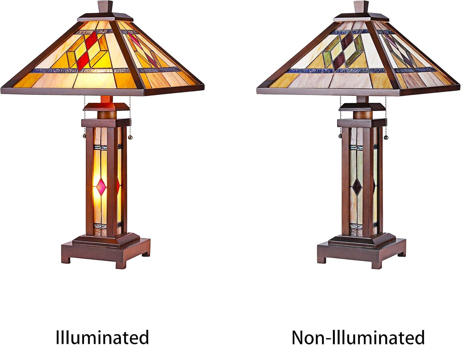 Chloe Lighting Gareth Tiffany-Style Mission 3 Light Double Lit Wooden Table Lamp 15" Shade