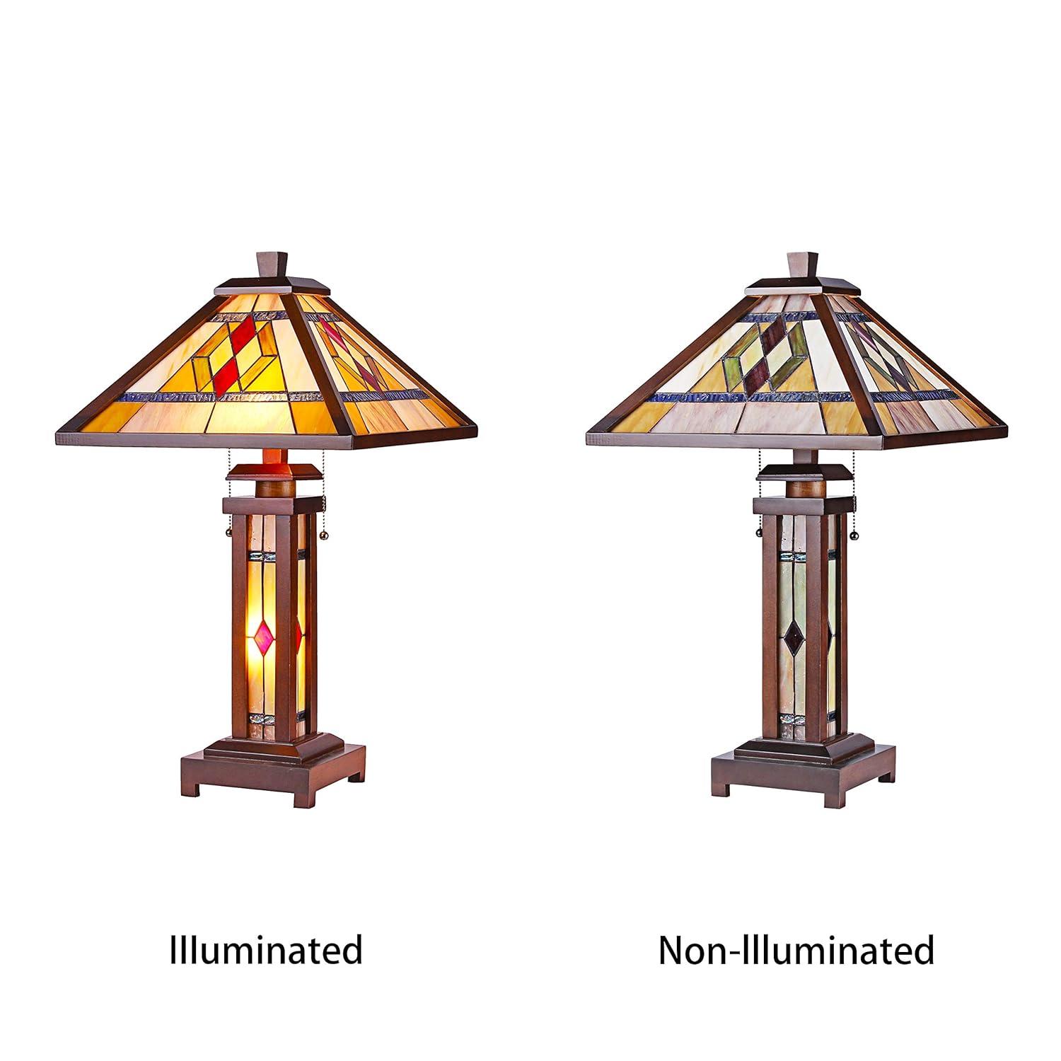Chloe Lighting Gareth Tiffany-Style Mission 3 Light Double Lit Wooden Table Lamp 15" Shade