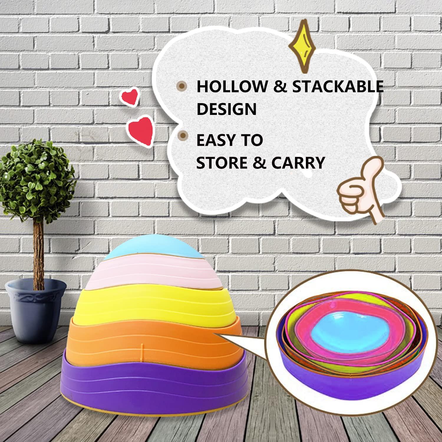 5 Pcs Stepping Stones for Kids, Balance River Stones Toy for Toddlers, Non-Slip Rubber Edges & Plastic Surface, Children's Sensory Obstacle Courses