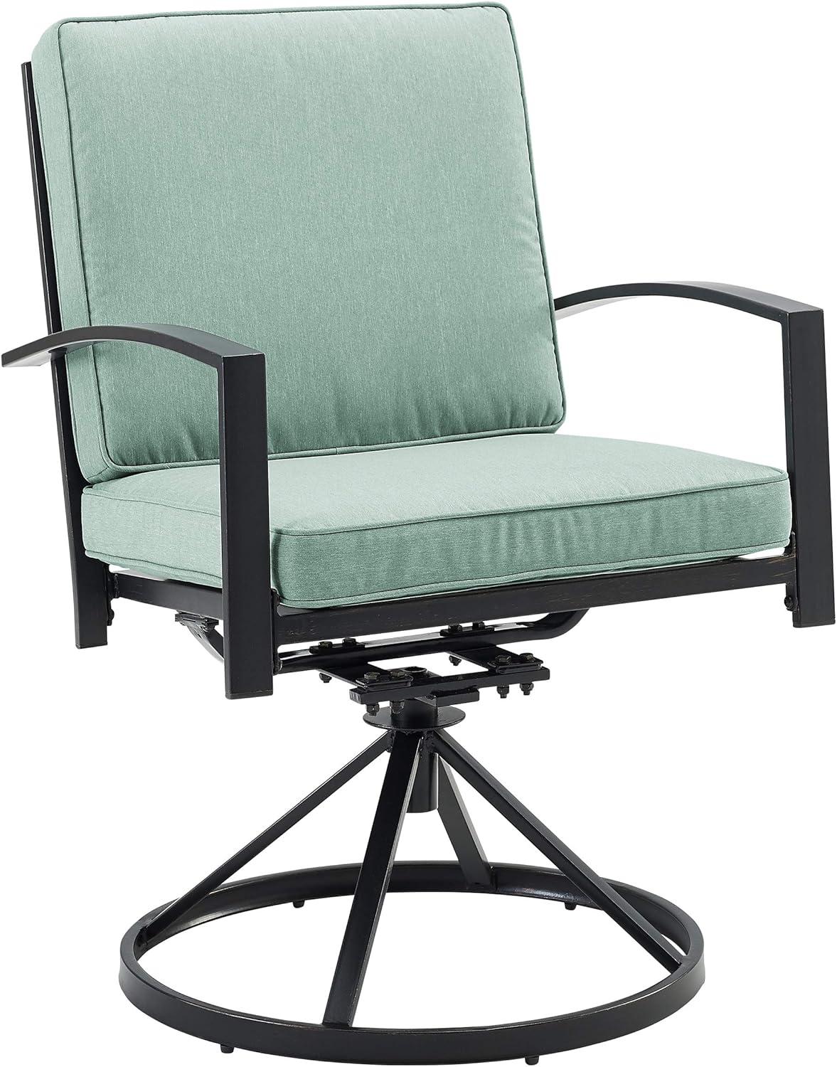 Crosley Furniture Kaplan Fabric Outdoor Swivel Chair Set in Green (Set of 2)