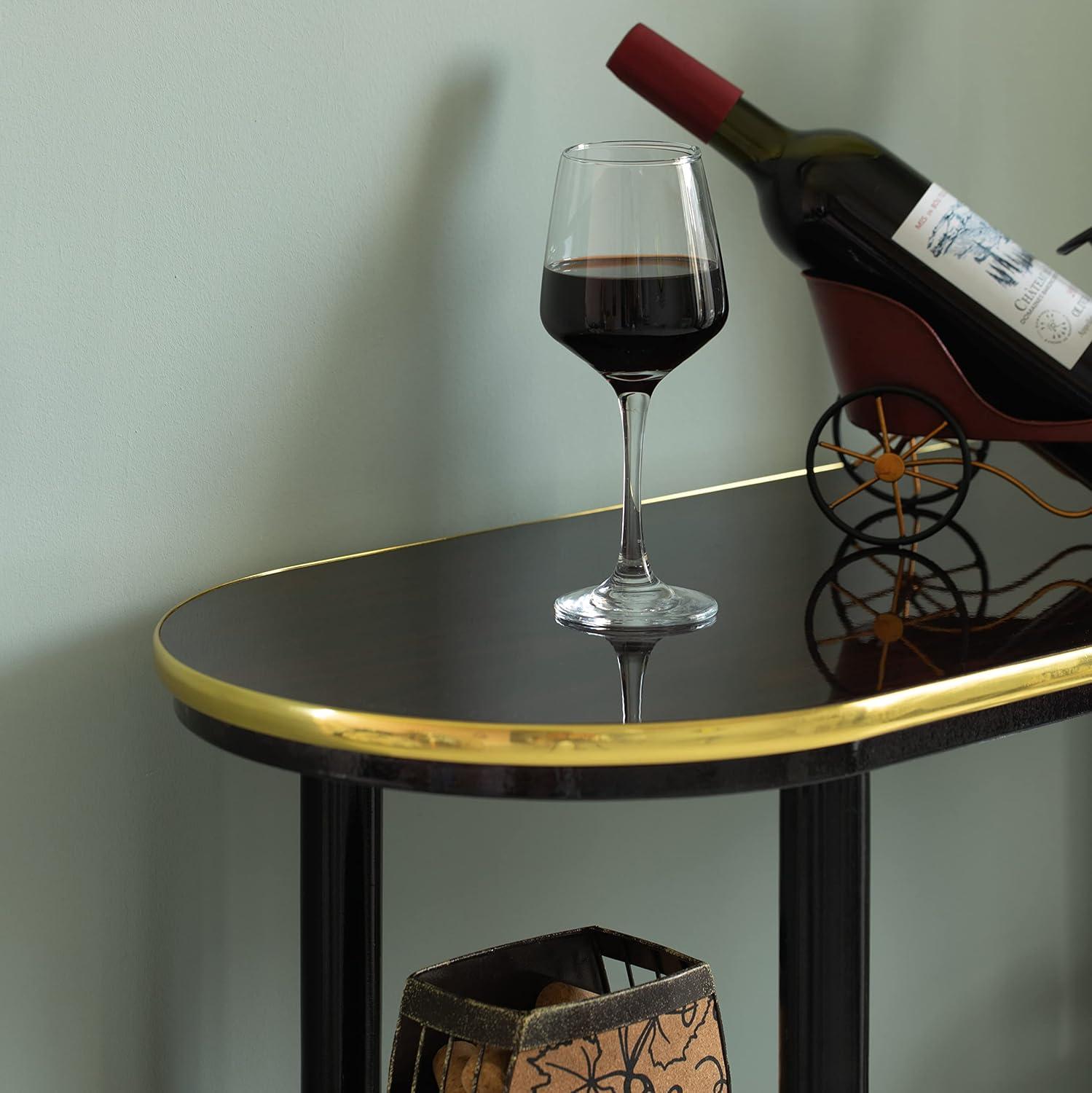 Fabulaxe Modern Display Wooden Console Bar with Tiered Open Shelves, Mini Bar with Wine Storage, Brown