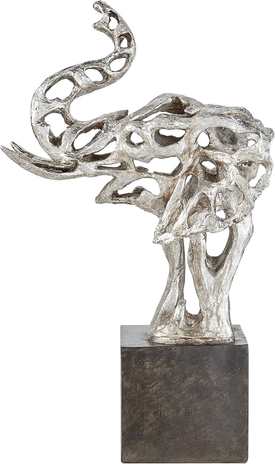 DecMode 15"W, 25"H Polystone Eclectic Elephant Sculpture, Silver