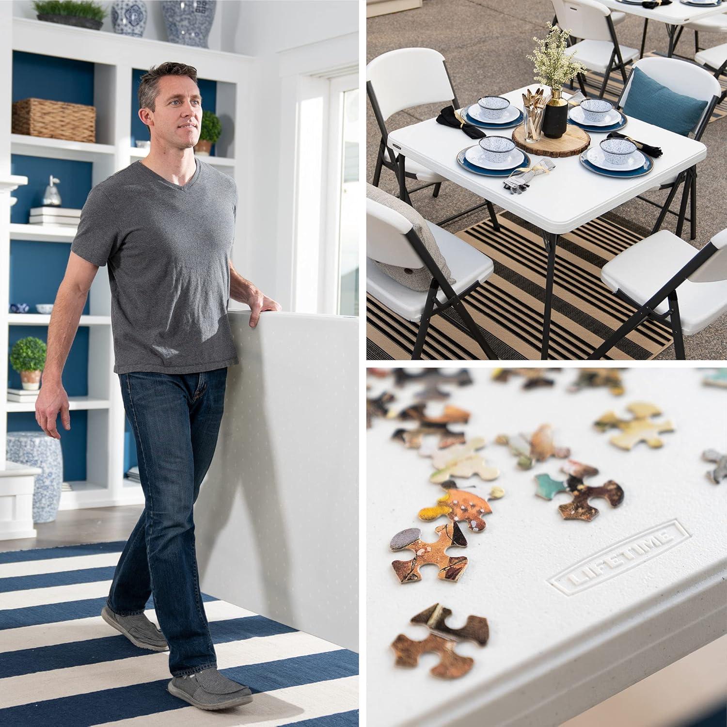 Lifetime 37 inch Square Folding Table, Indoor/Outdoor Commercial Grade, White Granite (80783)