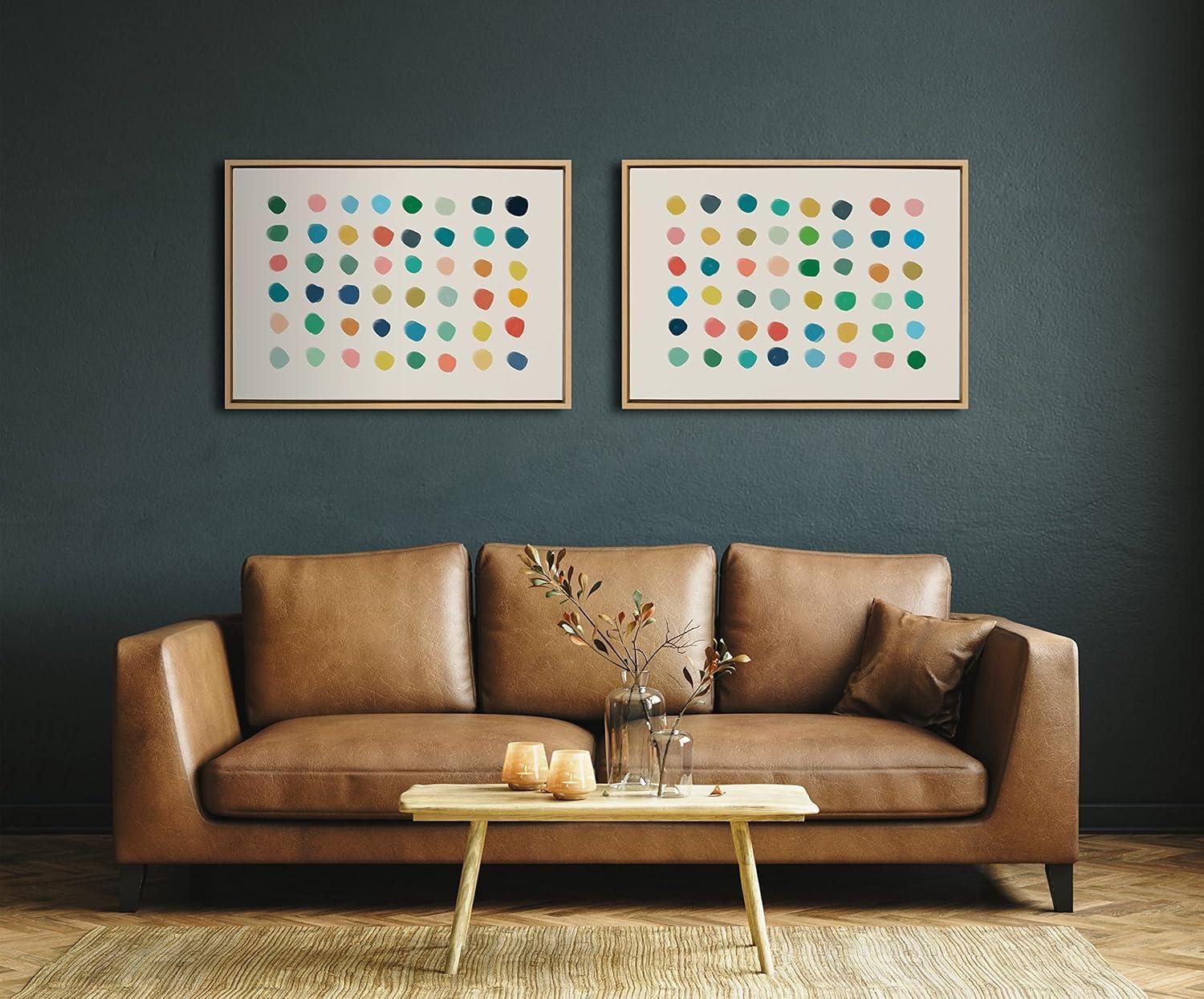 Kate and Laurel Sylvie Meditation 1 and 2 Framed Canvas Wall Art Set by Kelly Knaga, 2 Piece 23x33 Natural, Modern Abstract Colorful Polka Dot Art Set for Wall Home Decor