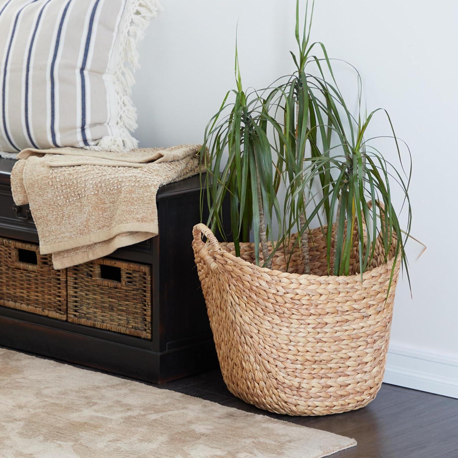 DecMode 23", 21", 19", 16", Brown Seagrass Handmade Storage Basket with Metal Handles, 5-Pieces