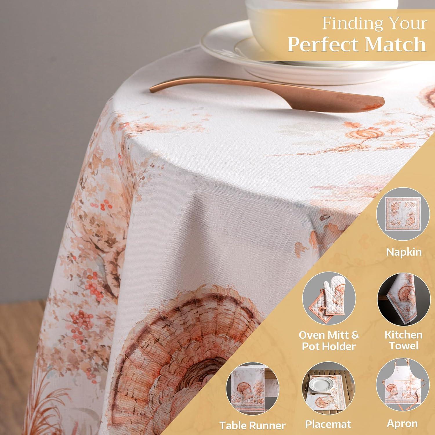 Maison d' Hermine Table Cloth Round Table 100% Cotton 63 Inches Tablecloth Reusable Decorative Everyday Use for Dining Room, Farmhouse, Home, Party, Festive & Wedding - Giving Thanks