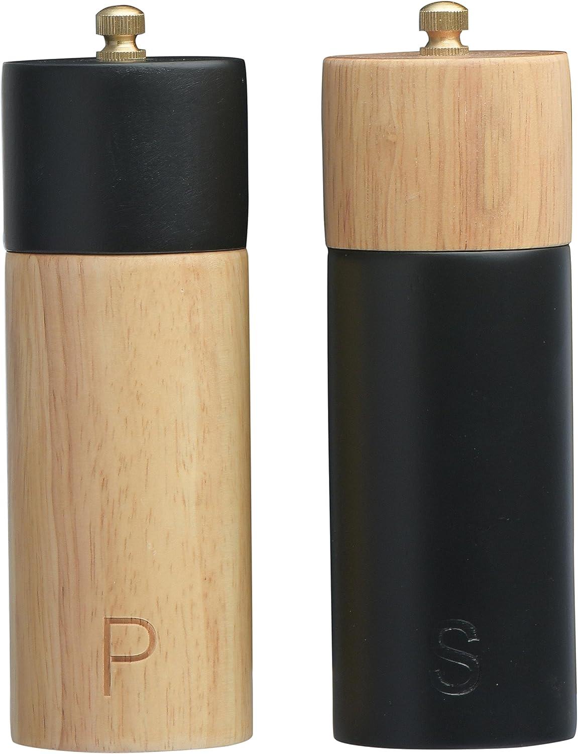 Two-Tone Black and Natural Wood Salt and Pepper Mills