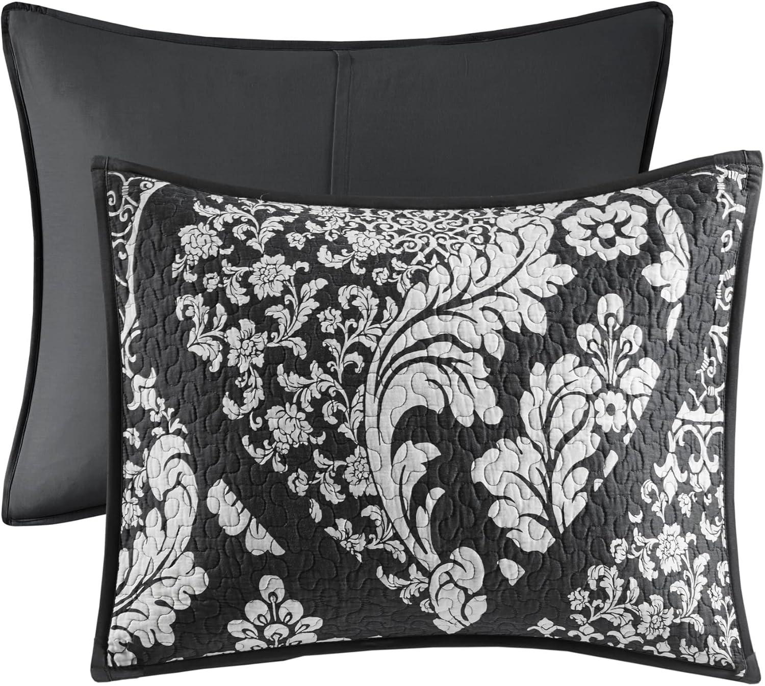 King Black Cotton Reversible Quilt Set with Decorative Pillows