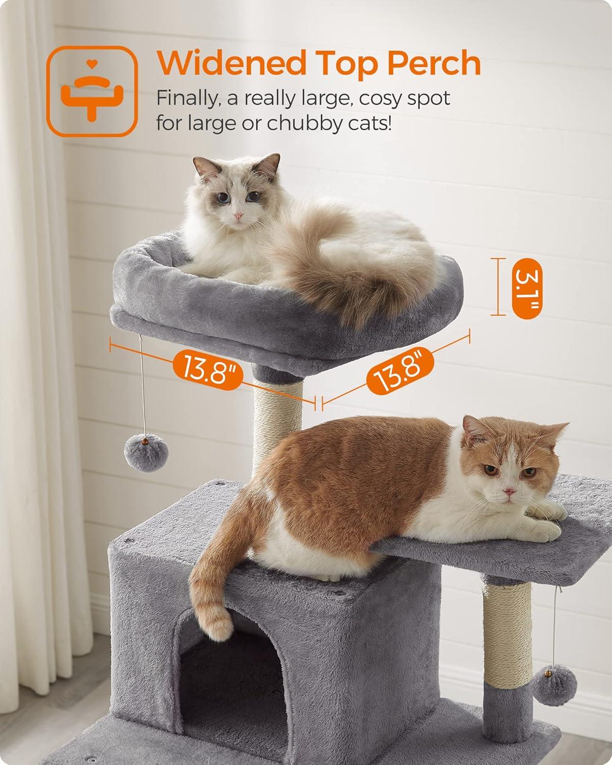 FEANDREA Multi-Level 75.2" Cat Tree with Scratching Posts & Pompoms, Light Gray