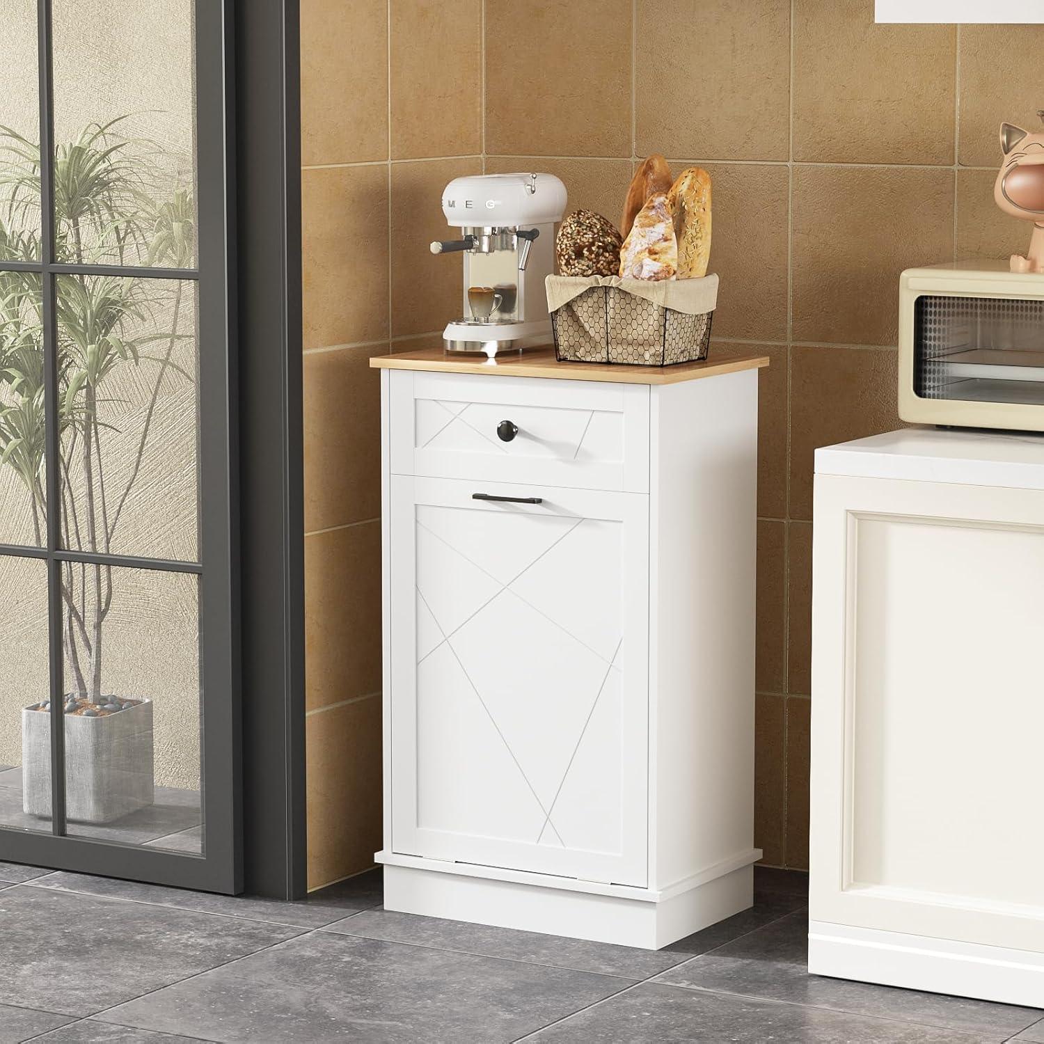 Vabches Kitchen Dual Tilt Out Trash Cabinet , Wood 10 Gal Garbage Cans Holder Drawers, White (Without Trash Bin)