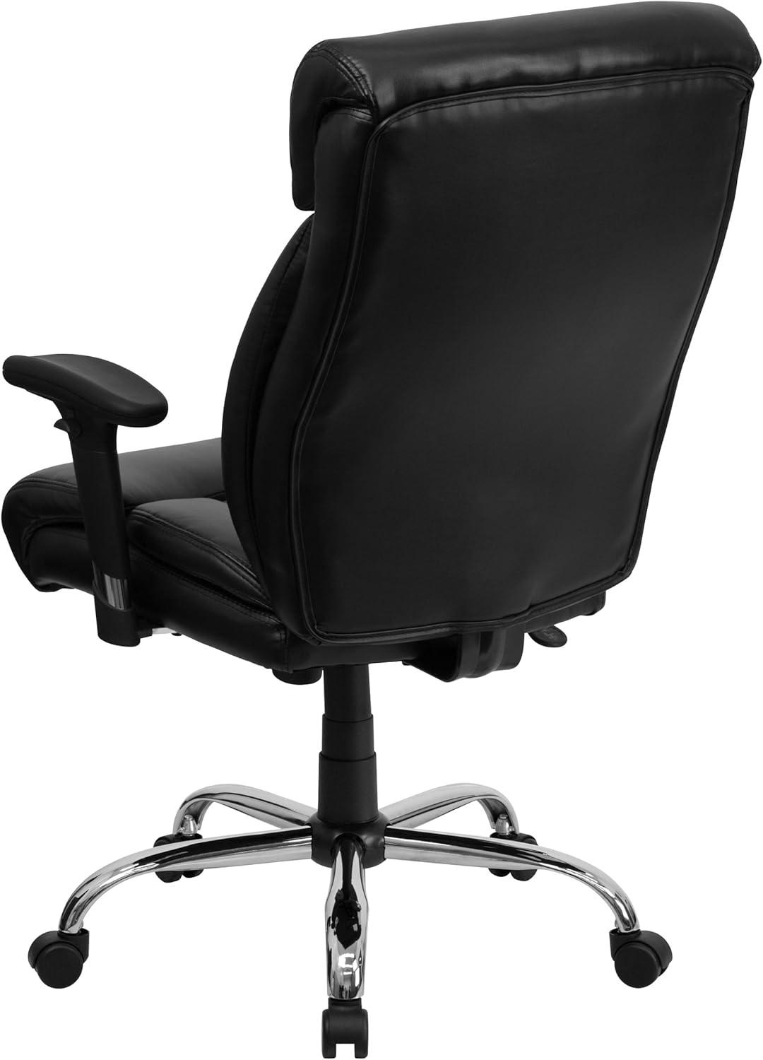 Executive High-Back Ergonomic Leather Swivel Chair with Adjustable Arms - Black