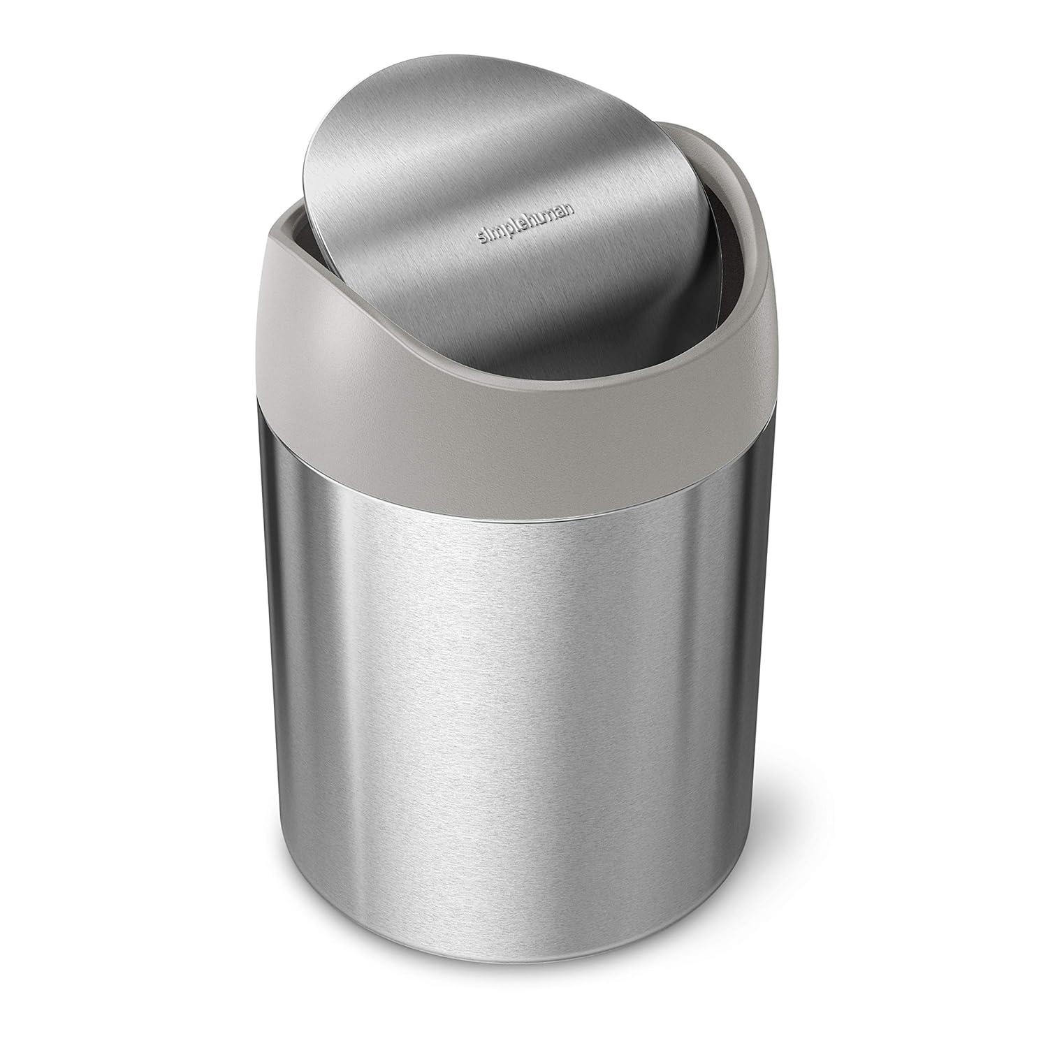 simplehuman 1.5L Mini Swing Top Trash Can Stainless Steel Garbage Can for Bathroom Vanity