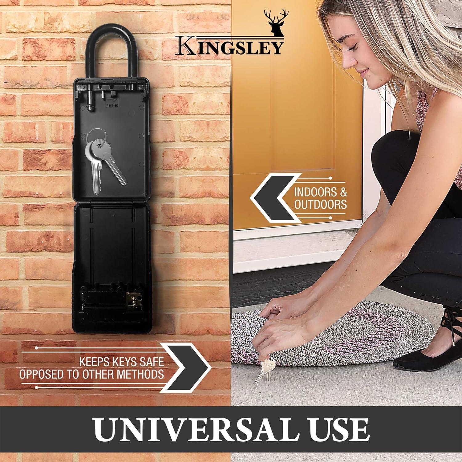 Key Lock Box, Kingsley KL313 Large Capacity Key Storage Box with Resettable Code, 4 Digit Combination Lock Box for Spare Keys, Water Resistant Key Box or Hanging Lock Box for Home, Airbnb, etc.