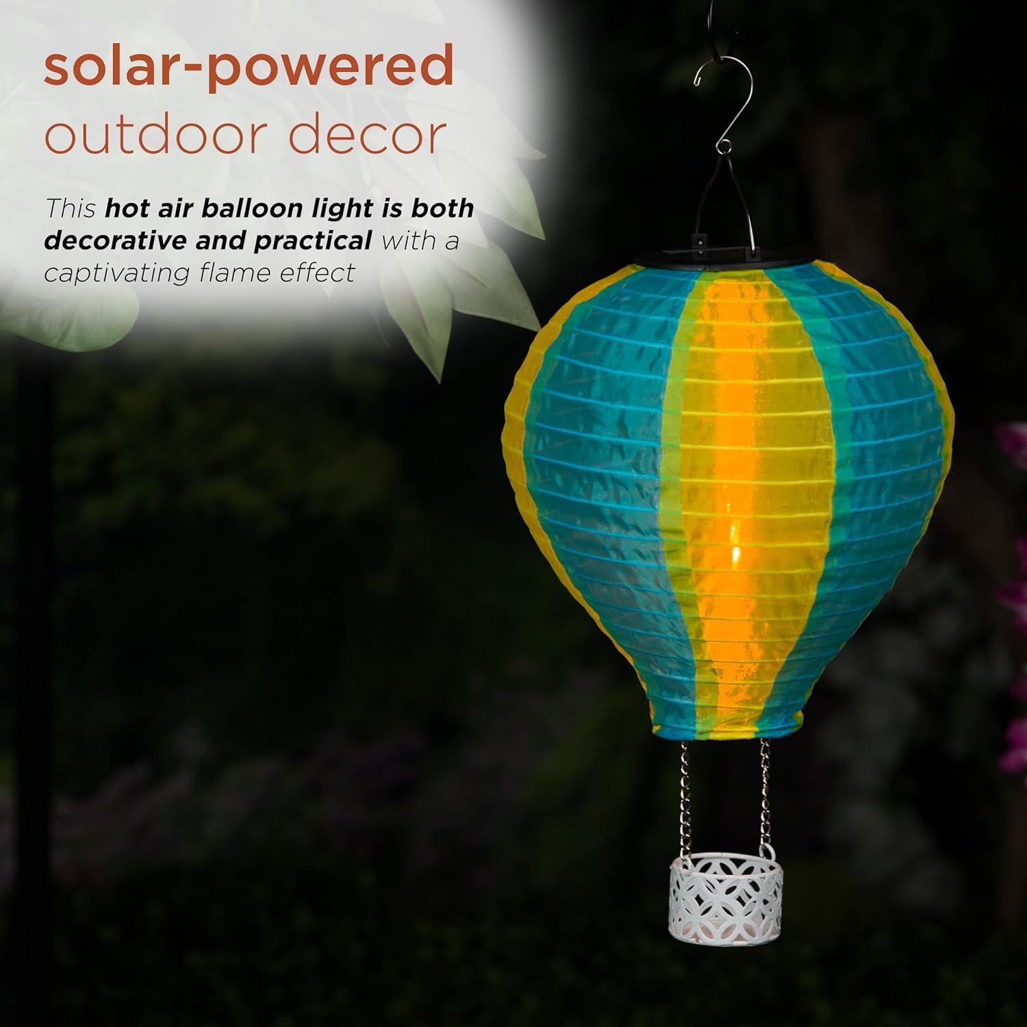 13"H Solar Hot Air Balloon with Flame LED Lights