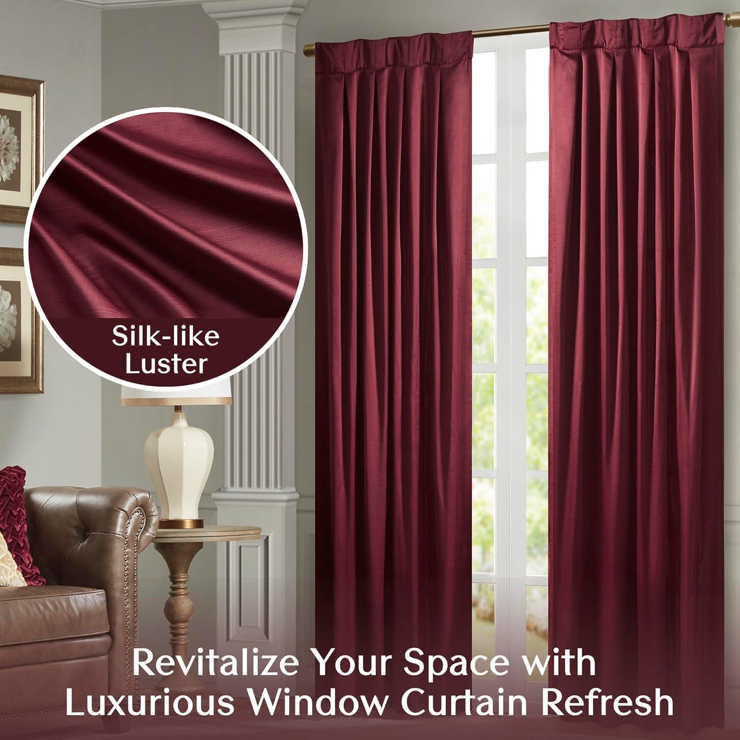 Burgundy Pleated Polyester Light-Filtering Rod Pocket Drapes