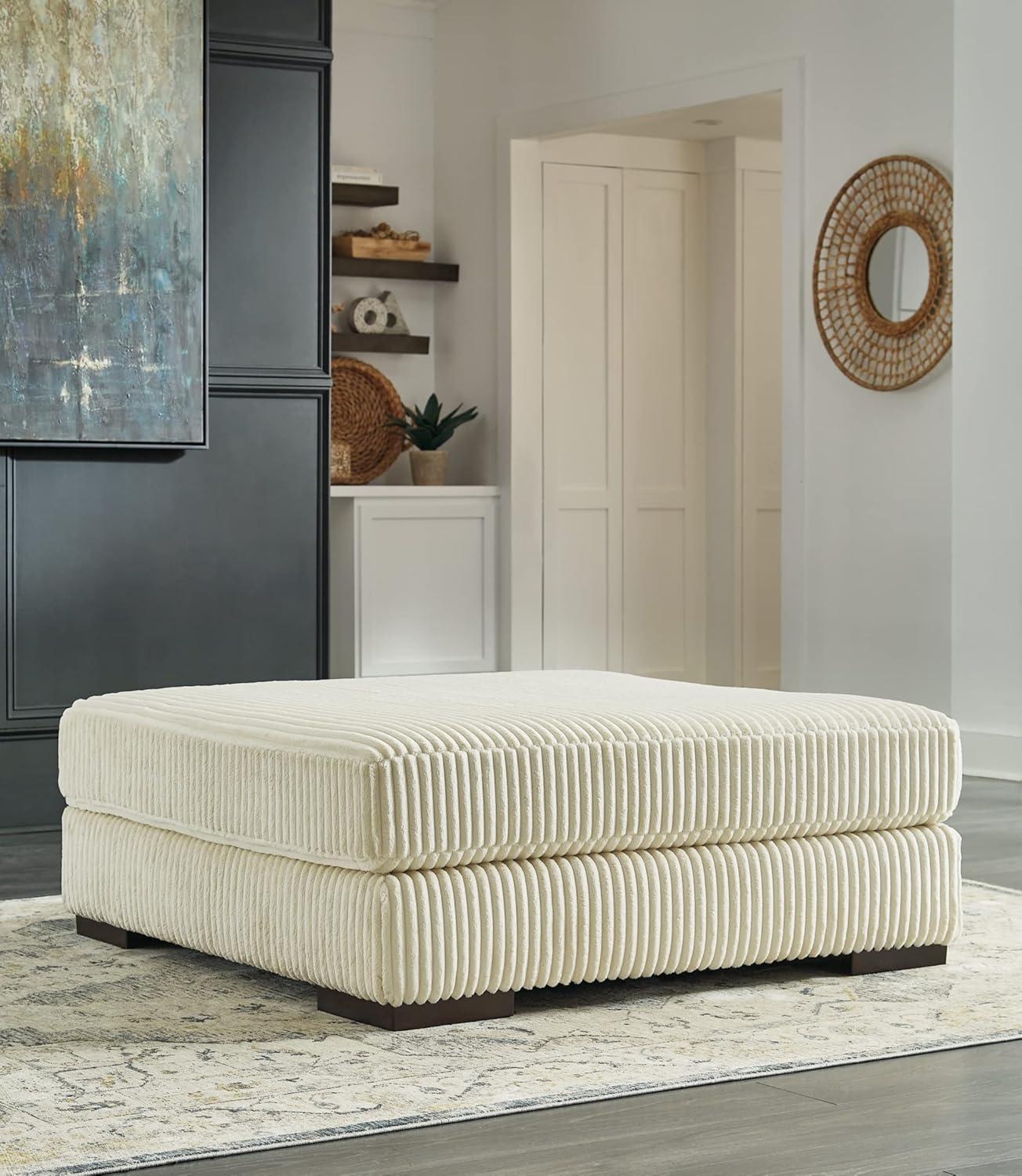 Lindyn Cream Polyester Upholstered Oversized Accent Ottoman