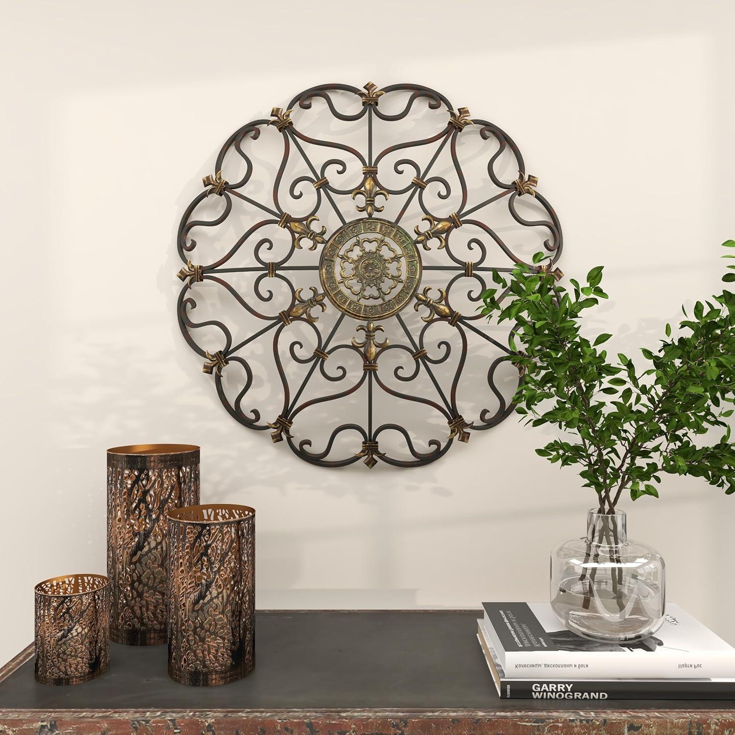 DecMode Brown Metal Scroll Wall Decor