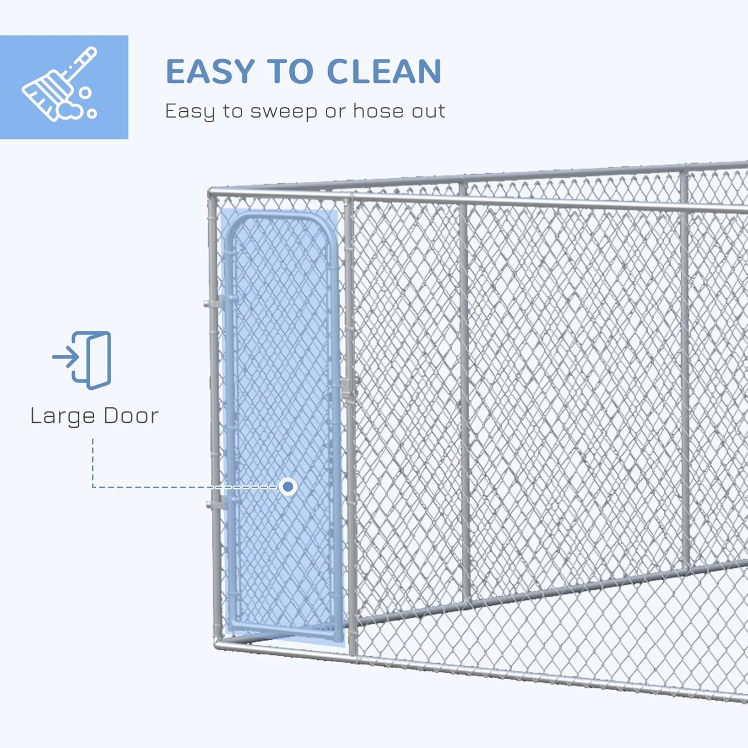 PawHut Galvanized Steel Dog Fence w/ Lockable Doors for Backyard and Patio