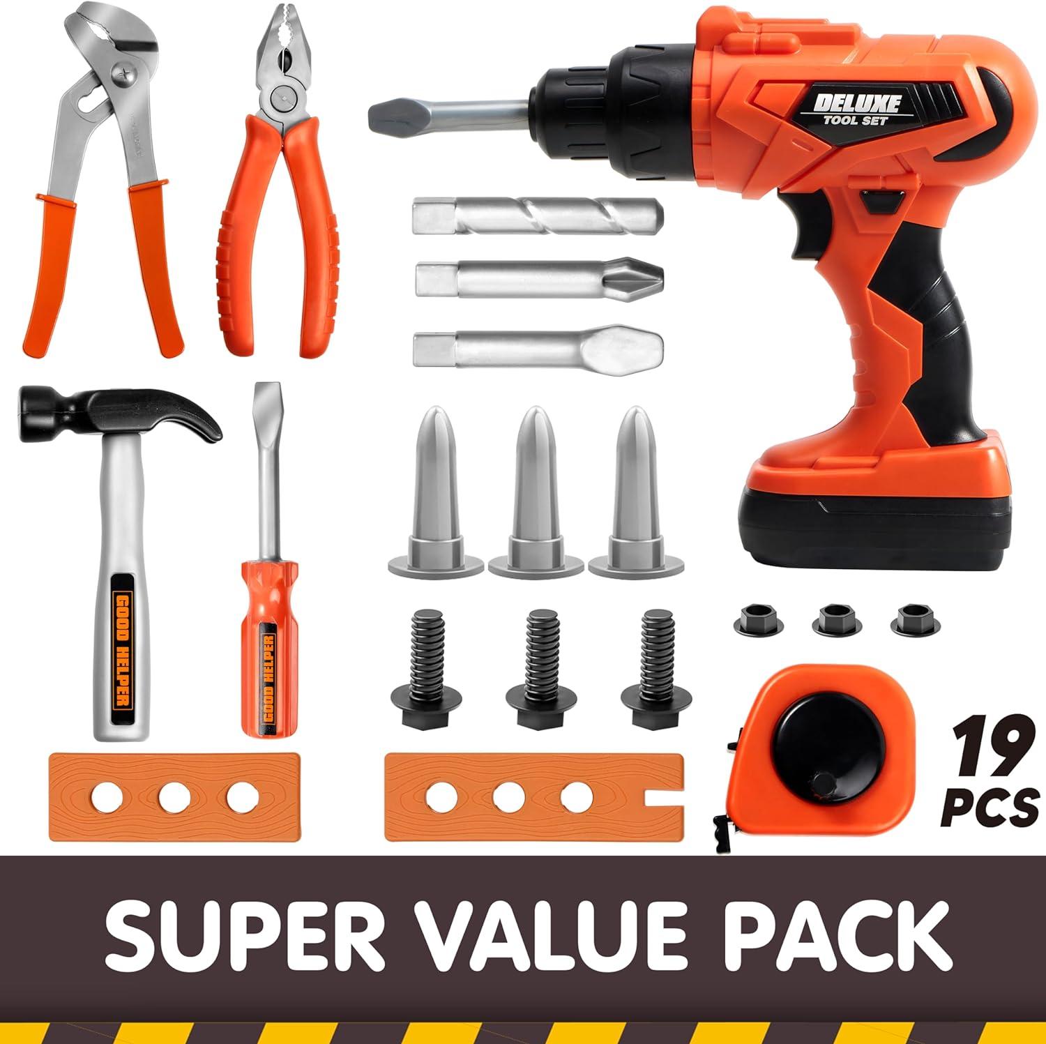 Joyfy 19Pcs Kids Tool Set, Pretend Play Toddler Power Toy Tool with Construction Tool Belt for Boy Girl, Birthday Gift Ages 2 3 4 5 6 7 Years Old