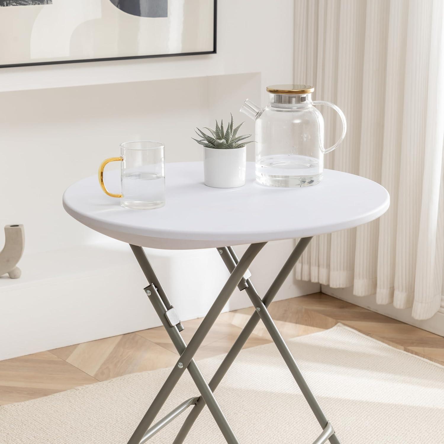 BTEXPERT Set of 5, White 24" Round Plastic Folding Table Commercial Portable for Picnic Party Camping Banquet Card Dining Wedding Event Home Kitchen Indoor Outdoor, 30" Height