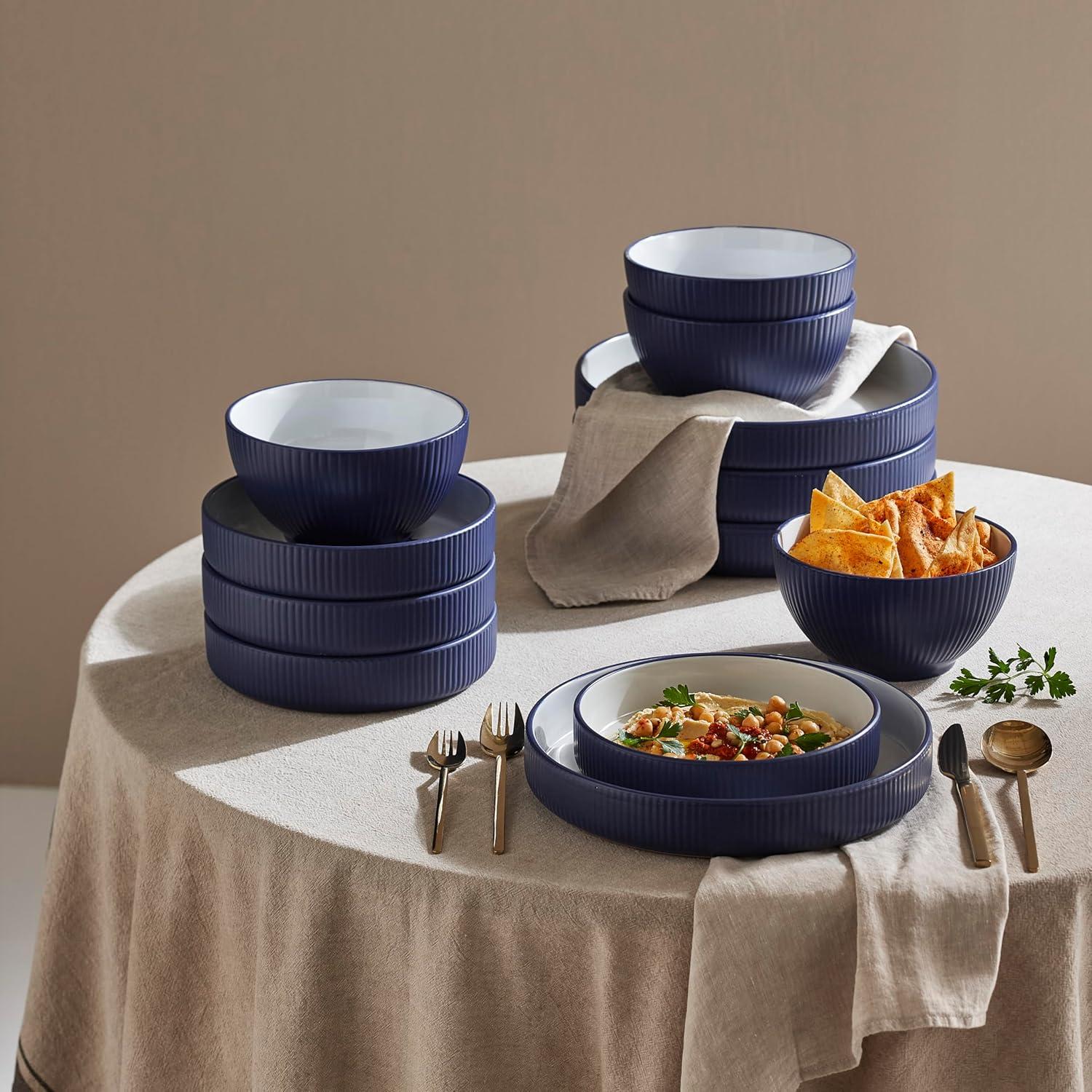 Christian Siriano Larosso 12-Piece Dinnerware Set with Dinner Bowls and Pasta Bowls, Stoneware