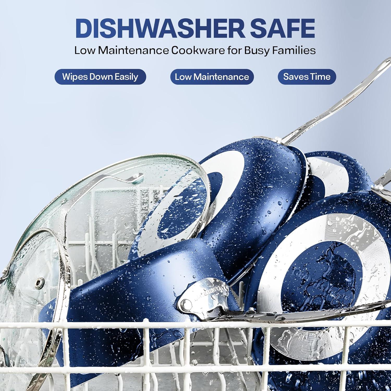 Blue Non-Stick Aluminum and Stainless Steel 20-Piece Cookware Set