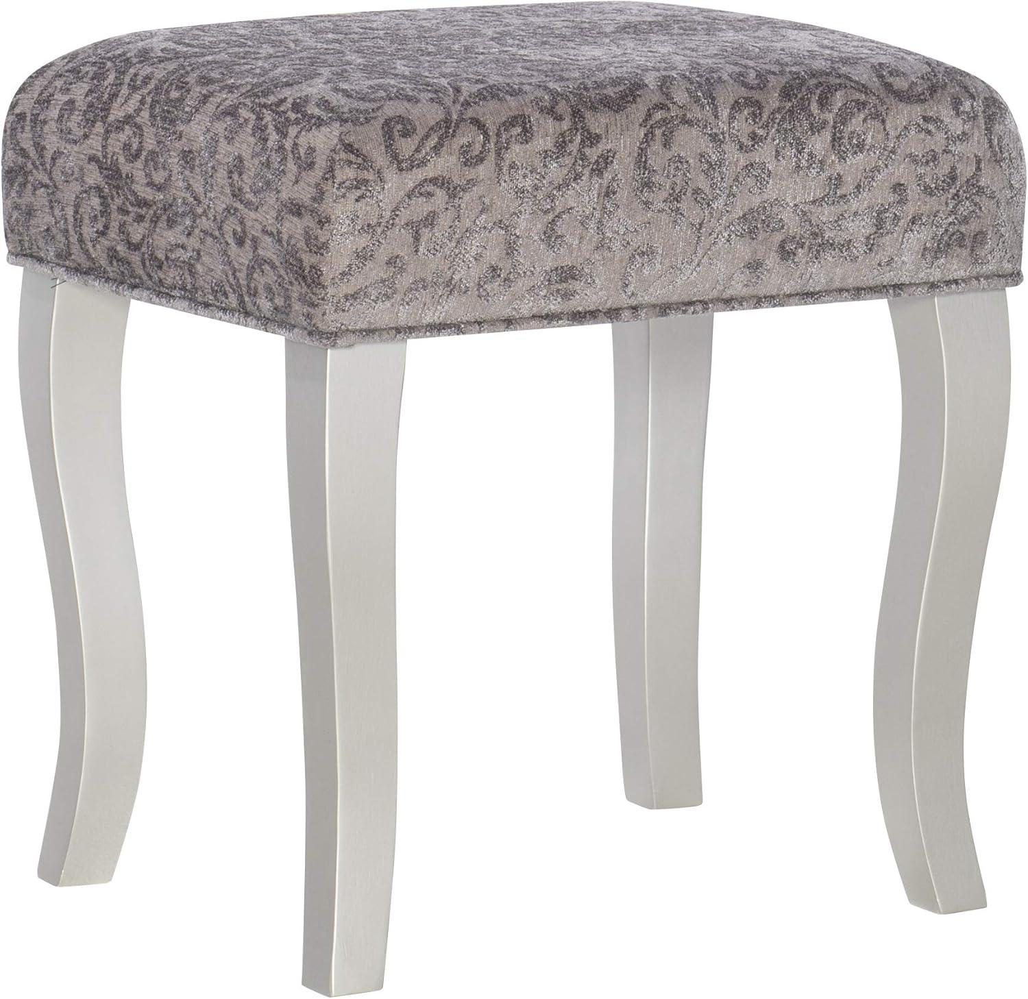 Harper Glam Flip-up Mirror Wood Vanity and Gray Upholstered Stool Mirror and Silver - Linon