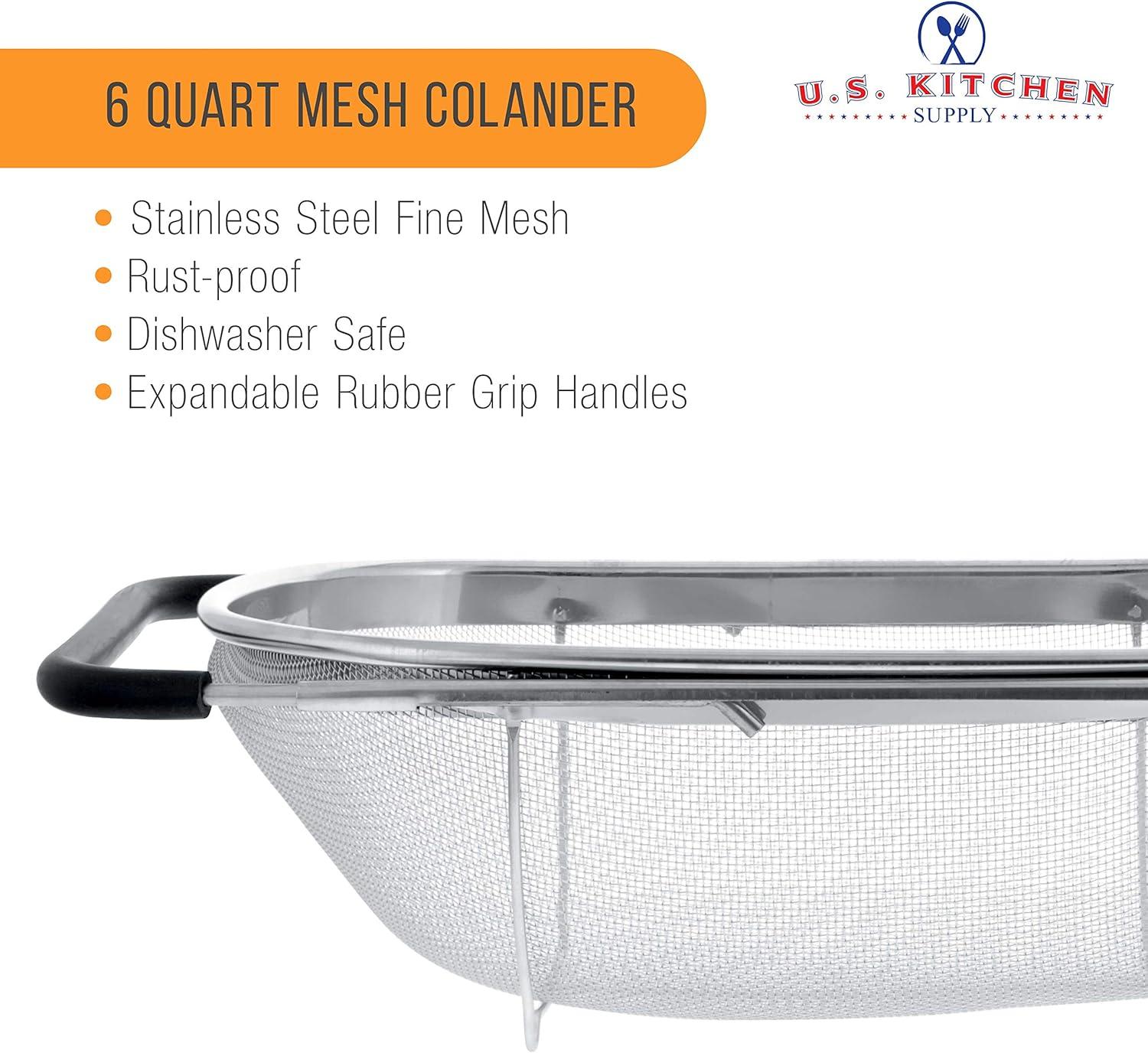 U.S. Kitchen Supply Over the Sink Deep Well Oval Stainless Steel Colander Fine Mesh w/ Extendable Handle