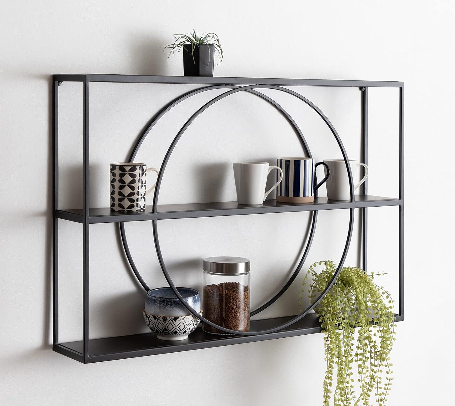 Kate & Laurel All Things Decor 36" x 24" Pirzada Geometric Wall Shelf Black: 3-Tier Metal Storage, No Assembly Required