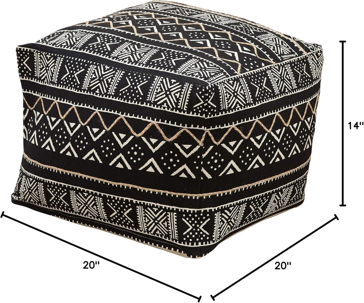 Black and White Cotton Mudcloth Square Pouf, 24"