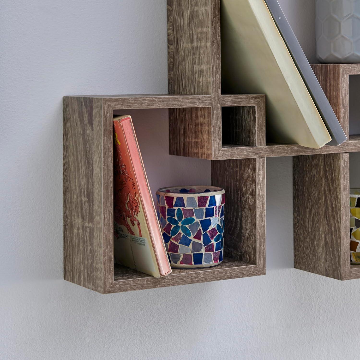 25.5" x 17.75" Intersecting Cube Wall Shelves Weathered Oak - Danya B.