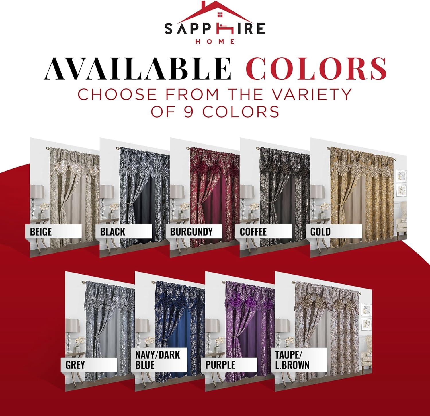Sapphire Home Traditional Jacquard Taupe Damask Floral Curtains, 54” x 84” (2 Panels)